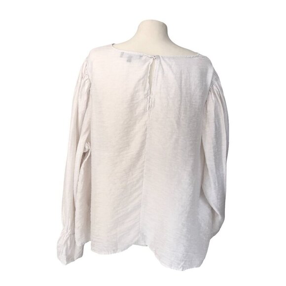 Eloquii || Ivory Poet Blouse Size 26W Long Sleeve Textured Prairie Peasant Top - Picture 2 of 10